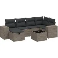 vidaXL Ensemble de salon de jardin 7 pièces avec coussins gris clair Poly rotin