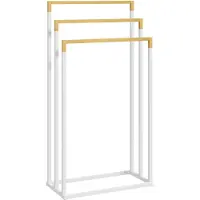 Kleankin Porte-serviette autoportant 3 barres - dim. 45L x 22l x 86H cm - bois bambou acier blanc