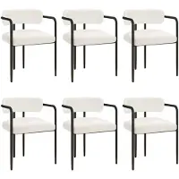 Puluomis Chaise de salle à manger avec accoudoirs (lot de 6), Chaise de cuisine ergonomique avec assise rembourrée, revêtement en Teddyfleece, capacité de charge 120kg blanc