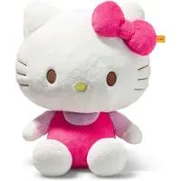Steiff Peluche Hello Kitty, 30 cm, en peluche blanche avec un ensemble rose. Grande peluche idéale pour les câlins. Peluche Hello Kitty pour enfants et collectionneurs, lavable en machine