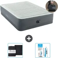 OEM Lit double - 2 personnes - 152 x 203 x 46 cm - Gris - Avec pompe - Linge de lit et kit de réparation