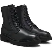 HUGO Bottines à lacets en cuir lisse avec fermeture éclair latérale