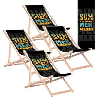 Greenblue 4 chaises longues classiques en bois de hêtre, modèle GB183, avec l'inscription "Summer Vibes"