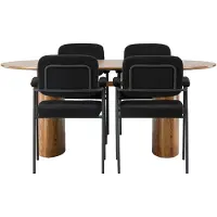 Ebuy24 Isolde ensemble pour salle à manger table à manger naturel 4 chaises bouclé noir.