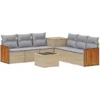 vidaXL Ensemble de salon de jardin , 8 pièces, beige et gris clair, en résine tressée et en acier
