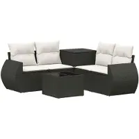 vidaXL Ensemble de salon , 6 pièces, noir et crème, en résine tressée et en acier