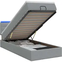 vidaXL Coffre de lit avec matelas et éclairage LED, gris clair, 90 x 200 cm, tissu
