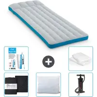 OEM Matelas de camping Intex - Lit français - 72 x 189 x 20 cm - Bleu - Drap-housse fourni - Baiser - Pompe - Kit de réparation et protection d'oreiller