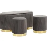 Mauro Ferretti Banc avec rangement et pouf en polyester gris et métal doré