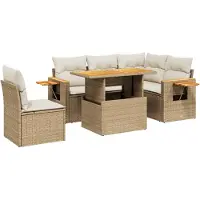 vidaXL Ensemble de salon de jardin 6 pièces avec coussins Beige Poly Rattan