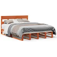 vidaXL Lit en bois massif, sans matelas, en pin brun ciré 160x200