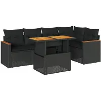 vidaXL Ensemble de salon de jardin 6 pièces avec coussins noir poly rotin