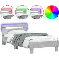 vidaXL Cadre de lit avec tête de lit et lampes LED gris béton 90x190 cm