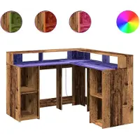 vidaXL Bureau LED imitation vieux bois 130x130x91 cm bois composite