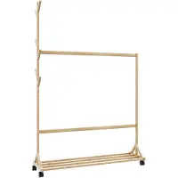 vidaXL Porte-vêtements avec crochets et roulettes 100x35x157 cm bambou