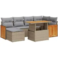 vidaXL Ensemble de salon de jardin 7 pièces avec coussins Beige Poly rotin Acacia