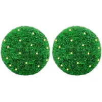 vidaXL Boules de buis artificielles avec lumières LED 2 pcs vert 35 cm