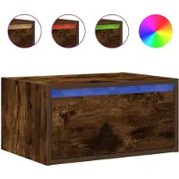 vidaXL Table de chevet murale avec lumières LED chêne fumé