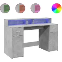vidaXL Bureau LED gris béton 140x55x91 cm Bois composite
