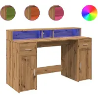 vidaXL Bureau LED Artisan-Chêne 140x55x91 Bois composite