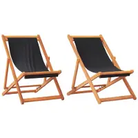 vidaXL Chaises de plage pliantes 2 pcs. noir tissu