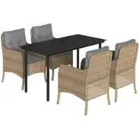 vidaXL Salon de jardin 5 pièces avec coussins Beige Poly Rattan