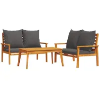vidaXL Ensemble de salon de jardin 3 pièces avec coussins en bois massif d'acacia