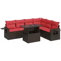 vidaXL Ensemble de salon de jardin 7 pièces avec coussins Marron Poly rotin Acacia