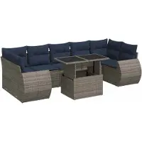 vidaXL Ensemble de jardin canapé 8 pièces avec coussins Gris Poly rotin Acacia