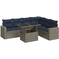 vidaXL Ensemble de salon de jardin 7 pièces avec coussins noir poly rotin