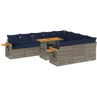vidaXL Ensemble de salon de jardin 11 pièces avec coussins Gris Poly rotin Acacia
