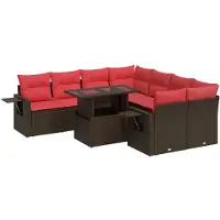 vidaXL Ensemble de salon de jardin 9 pièces avec coussins Marron Poly rotin Acacia