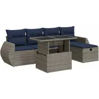 vidaXL Ensemble de salon de jardin 6 pièces avec coussins Gris Poly rotin Acacia