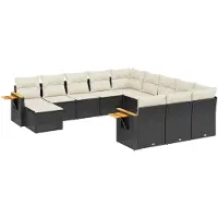 vidaXL Ensemble de salon de jardin 11 pièces avec coussins noir poly rotin