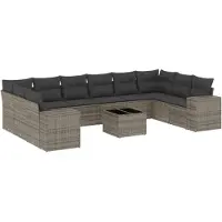 vidaXL Ensemble de salon de jardin 11 pièces avec coussins Gris Poly rotin