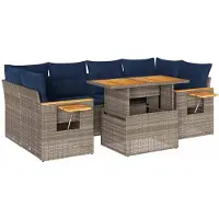 vidaXL Ensemble de salon de jardin 7 pièces avec coussins Gris Poly rotin