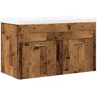 vidaXL Ensemble de meubles de salle de bain 2 pièces imitation vieux bois Matériau dérivé du bois
