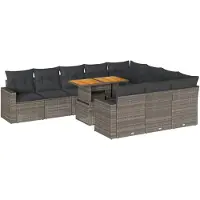 vidaXL Ensemble de salon de jardin 11 pièces avec coussins Gris Poly rotin