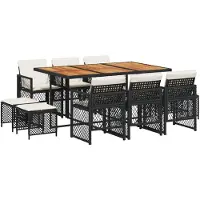 vidaXL Ensemble de jardin 11 pièces avec coussins Noir Poly Rattan