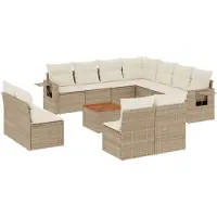 vidaXL Ensemble de 12 canapés de jardin avec coussins Beige Poly Rattan