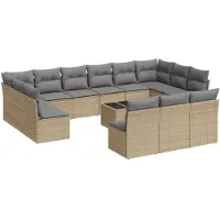 vidaXL Ensemble de salon de jardin 14 pièces avec coussins Beige Poly Rattan