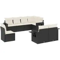 vidaXL Ensemble de jardin canapé 8 pièces avec coussins noir poly rotin