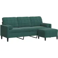 vidaXL Canapé 3 places avec pouf vert foncé 180 cm velours