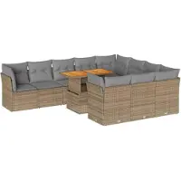 vidaXL Ensemble de salon de jardin 11 pièces avec coussins Beige Poly Rattan