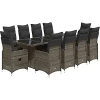 vidaXL Ensemble de jardin bistrot 11 pièces avec coussins Gris Poly rotin