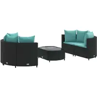 vidaXL Ensemble de salon de jardin 5 pièces avec coussins noir poly rotin