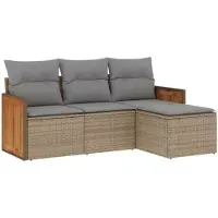 vidaXL Ensemble de salon de jardin 4 pièces avec coussins Beige Poly Rattan
