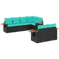 vidaXL Ensemble de salon de jardin 7 pièces avec coussins noir poly rotin