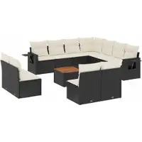 vidaXL Ensemble de 12 canapés de jardin avec coussins noir poly rotin