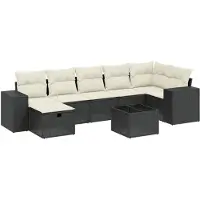 vidaXL Ensemble de jardin canapé 8 pièces avec coussins noir poly rotin